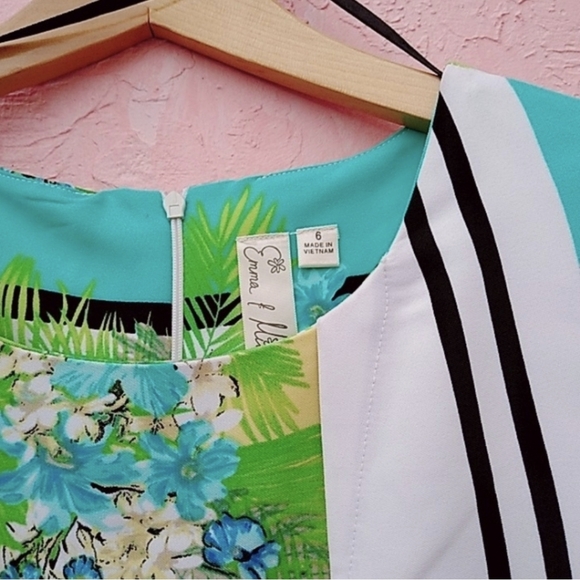 EMMA AND MICHEL FLORAL IVORY GREEN DRESS - Picture 5 of 6